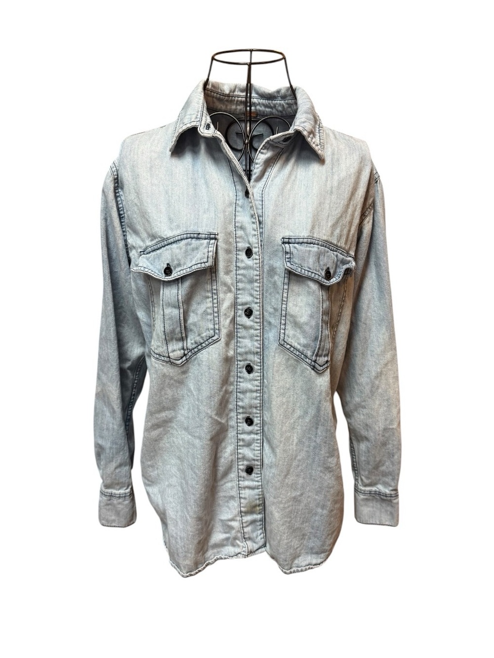 Free People Blue Washed Denim Button-Down Shirt - Casual